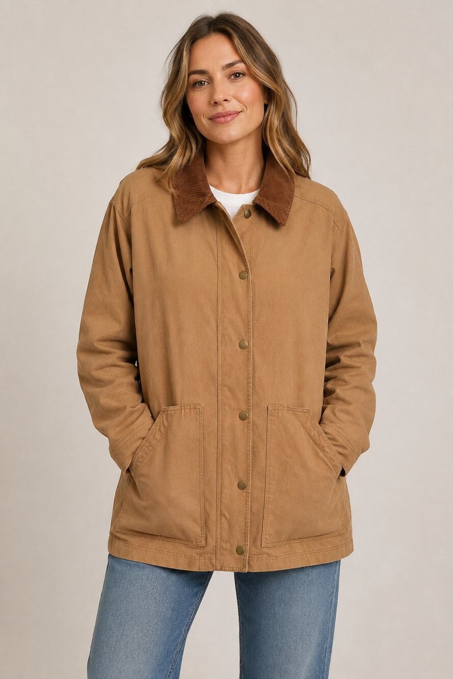 Old Navy Barn Jacket Corduroy Collar Utility Chore Coat Brown XL